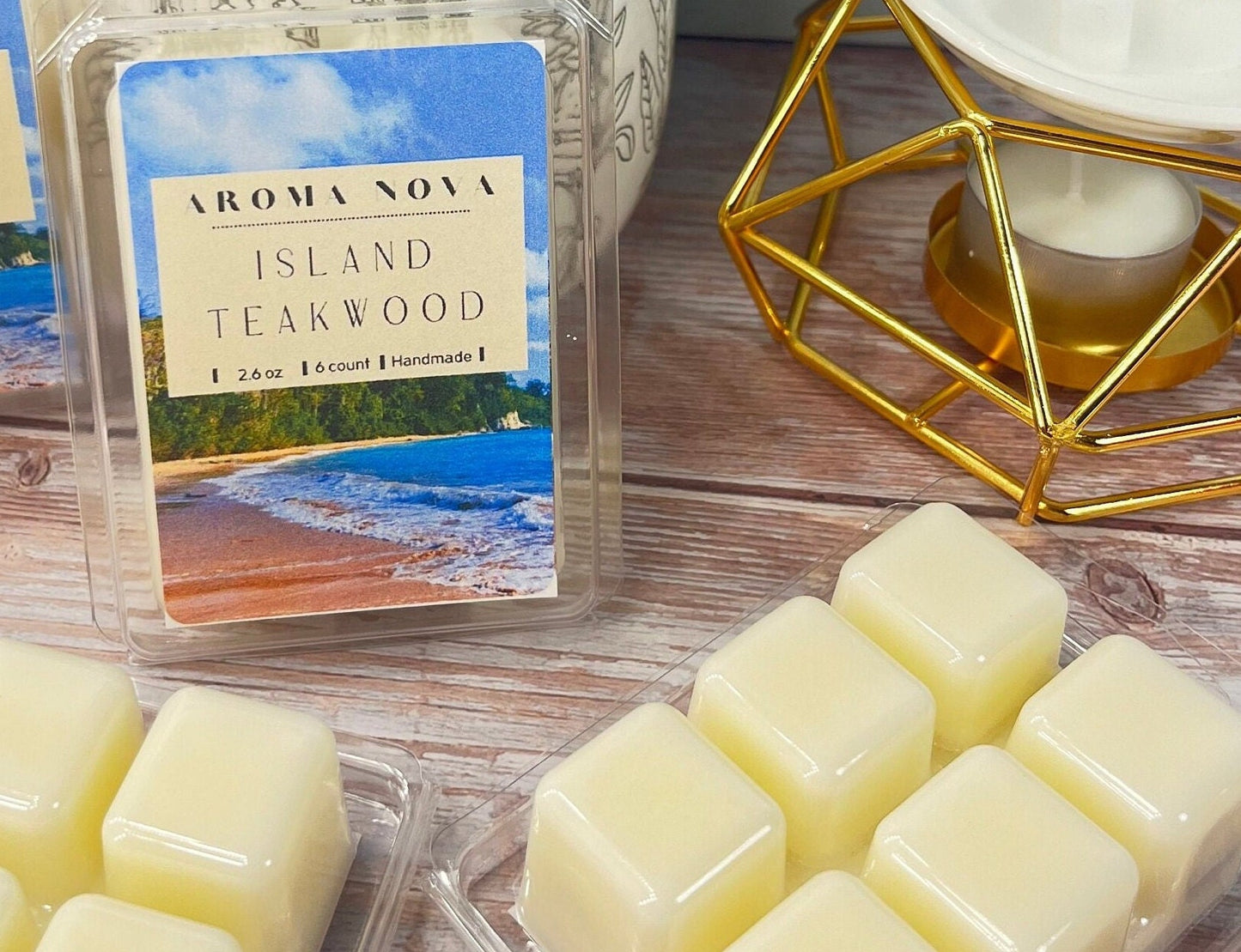 Island Teakwood | Tropical / Woody Scented Wax Melt| Strong Scented and Long Lasting, Non-toxic Wax Tarts, Home Fragrance Essentials