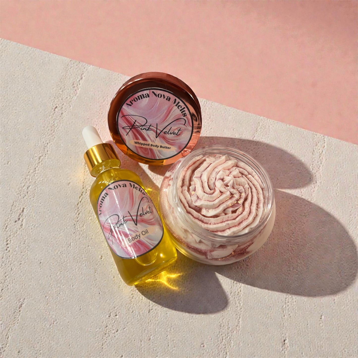 Pink Velvet Whipped Body Butter and Body Oil Gift Set Bundle