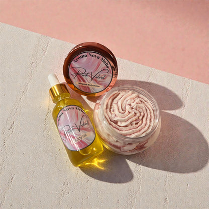 Pink Velvet Whipped Body Butter and Body Oil Gift Set Bundle
