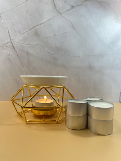 Gold Wax Warmer| Includes 6 Tealight Candles & Wax Sample