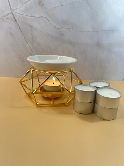 Gold Wax Warmer| Includes 6 Tealight Candles & Wax Sample