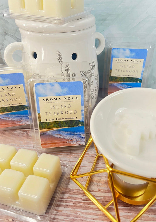 Island Teakwood | Tropical / Woody Scented Wax Melt| Strong Scented and Long Lasting, Non-toxic Wax Tarts, Home Fragrance Essentials