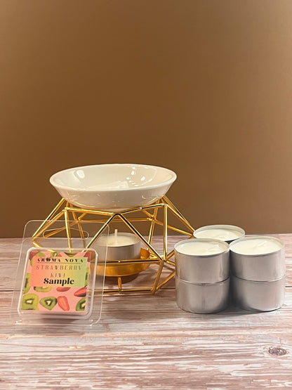 Gold Wax Warmer| Includes 6 Tealight Candles & Wax Sample