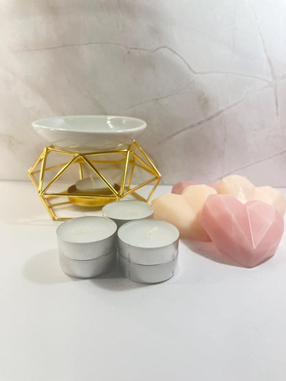 4 Heart Shaped Wax Melts and Gold Wax Warmer Gift Box, Wax Melt Starter Kit, Home Fragrance Essentials