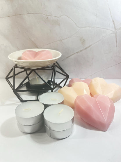 4 Heart Shaped Wax Melts and Black Wax Warmer Gift Box, Wax Melt Starter Kit, Home Fragrance Essentials