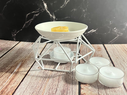 White Wax Warmer| Includes 3 Tealight Candles & Wax Sample