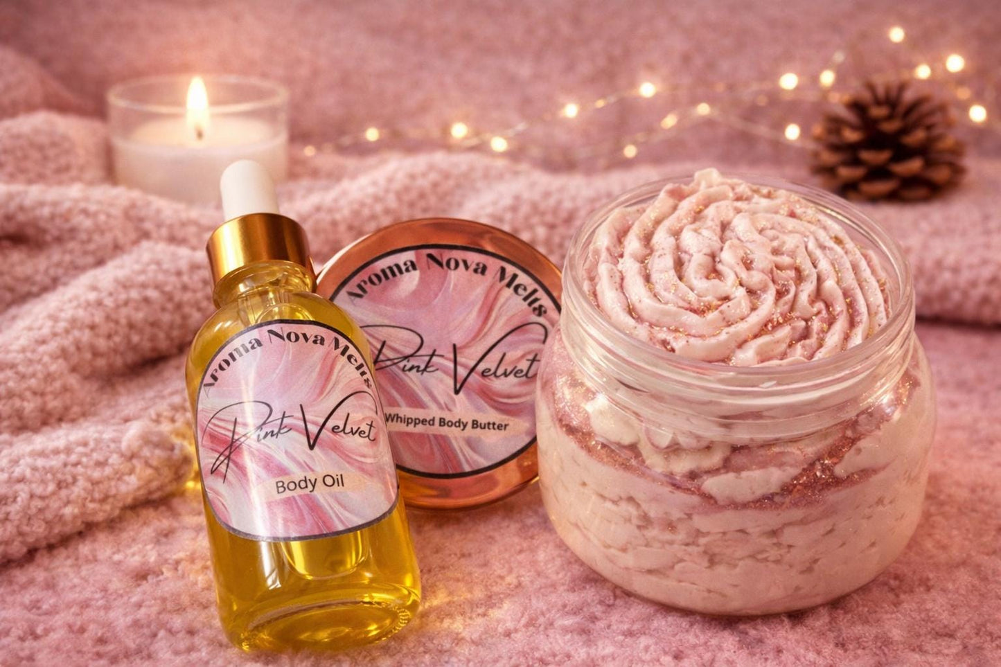 Pink Velvet Whipped Body Butter and Body Oil Gift Set Bundle