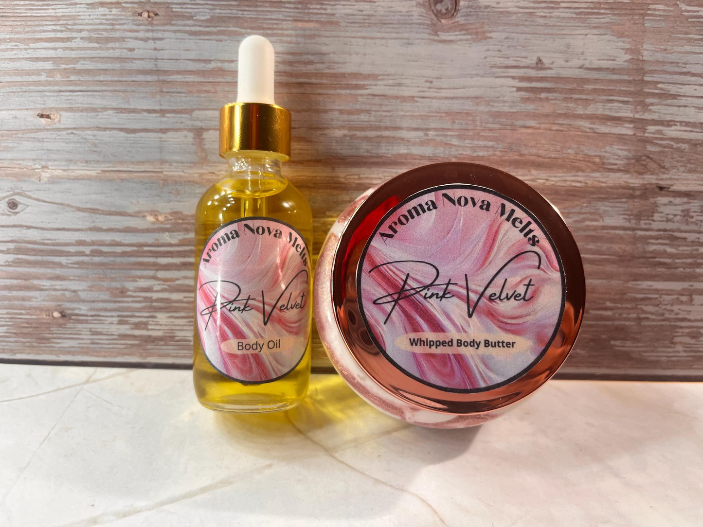 Pink Velvet Whipped Body Butter and Body Oil Gift Set Bundle