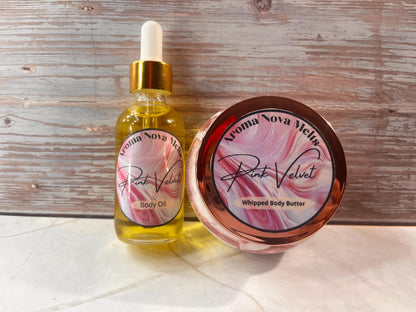Pink Velvet Whipped Body Butter and Body Oil Gift Set Bundle